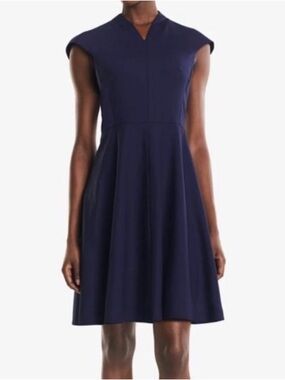 MM Lafleur Ruth Wool Blend Navy Cap-Sleeve Fit & Flare Mini Dress Sz 6